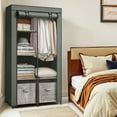 thumbnail image 3 of LEDREM Large Capacity Wardrobe Closet Organizer with Hanging Rod & Shelves , Fabric Storage Cabinet with Cover for Bedroom/Living Room , Easy Assembly , Sage Green, 3 of 5
