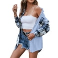 thumbnail image 4 of Women Plaid Jacket Long Sleeve Turn-down Collar Button Closure Tops Outwear, 4 of 6