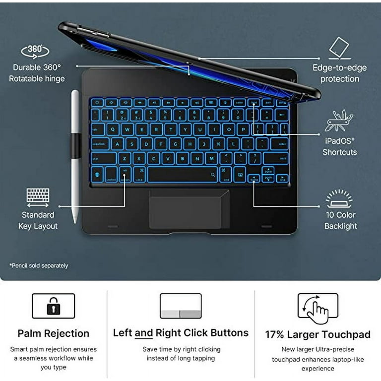 iPad 9th Generation Case with Keyboard and Touchpad, 360