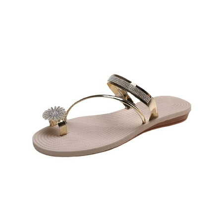 

Gomelly Ladies Flip Flops Comfort Fashion Slippers Rhinestone Flat Sandals Anti Skid Thong Sandal Womens Women s Slides Champagne 7.5