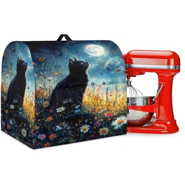 Black Cat Flower Stand Mixer Covers Universal 4.5-5 Quart Stand Mixer Covers Protector Dust Cover Kitchen Aid Mixer Covers Accessories Kitchen Decoration
