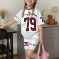 thumbnail image 2 of Ruiwill Big Girls Outfit Set Summer Stretchy Crewneck Short Sleeve Letter Print Tops With Shorts Set Dailywear Casual Girls Clothing Set Size 11-12 Years Brown, 2 of 4