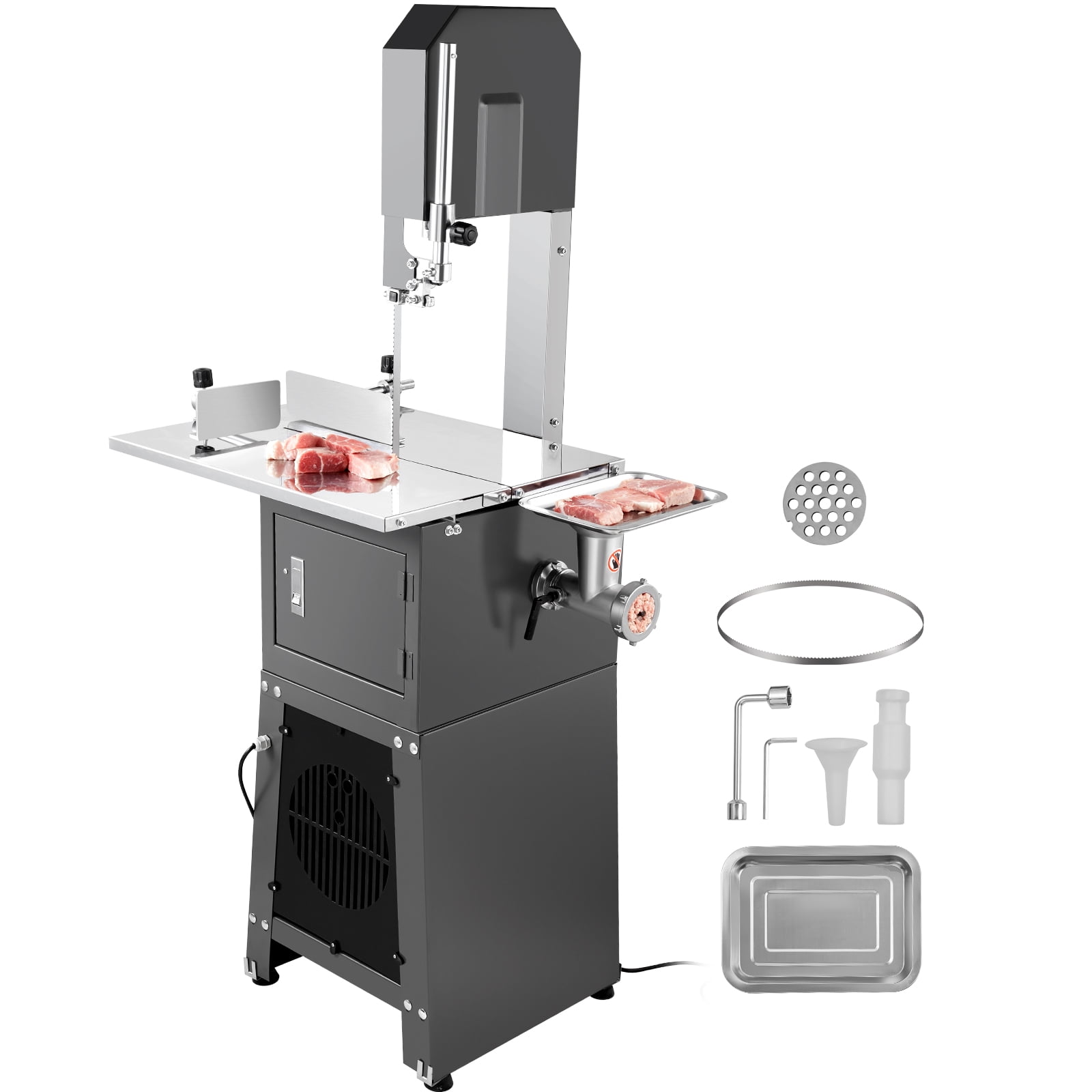 KFFKFF Electric Meat Saw, 850W Stainless Vertical Cutter, 19.1"x15" Table, Cuts 7.09" Thick, Ideal for Frozen Meat, Includes Blade for Ribs, Pork, Beef