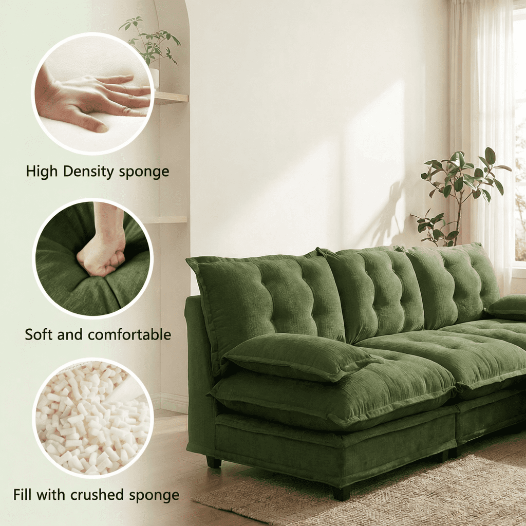 AISWORD 107" L-Shaped Modular Sectional Cloud Sofa with Ottoman, Chenille Fabric Deep Seat Couch with Lattice Decored Cushions