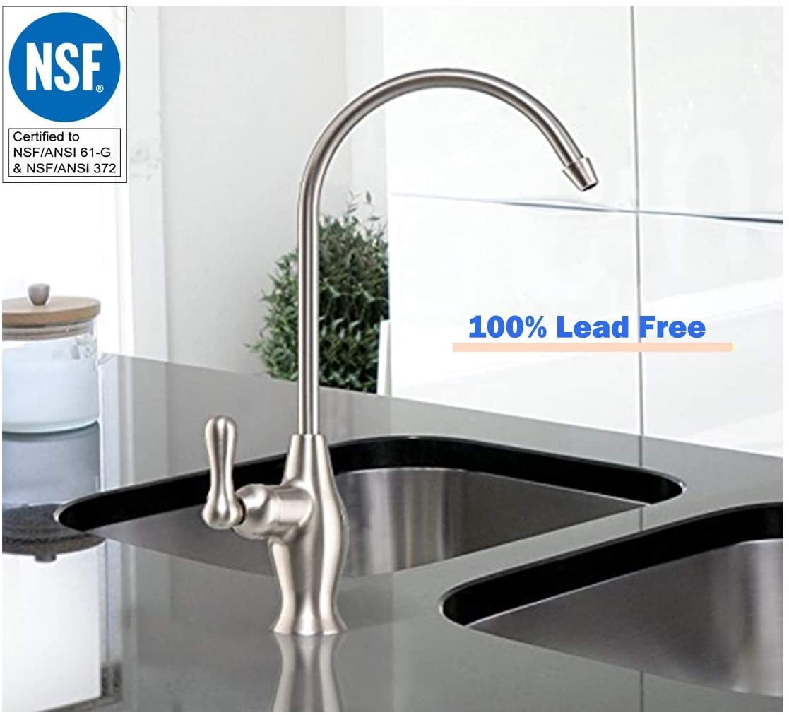 Premier Reverse Osmosis Non Air Gap Brushed Nickel Lead Free Water Filter RO Faucet Water Filtration Faucet for Under Sink Water Filter System Modern Kitchen Bar Sink Drinking Water Faucet