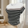 thumbnail image 4 of Women's Casual Striped Short Sleeve T Shirts Crewneck Summer Tee Shirts White S(S), 4 of 5
