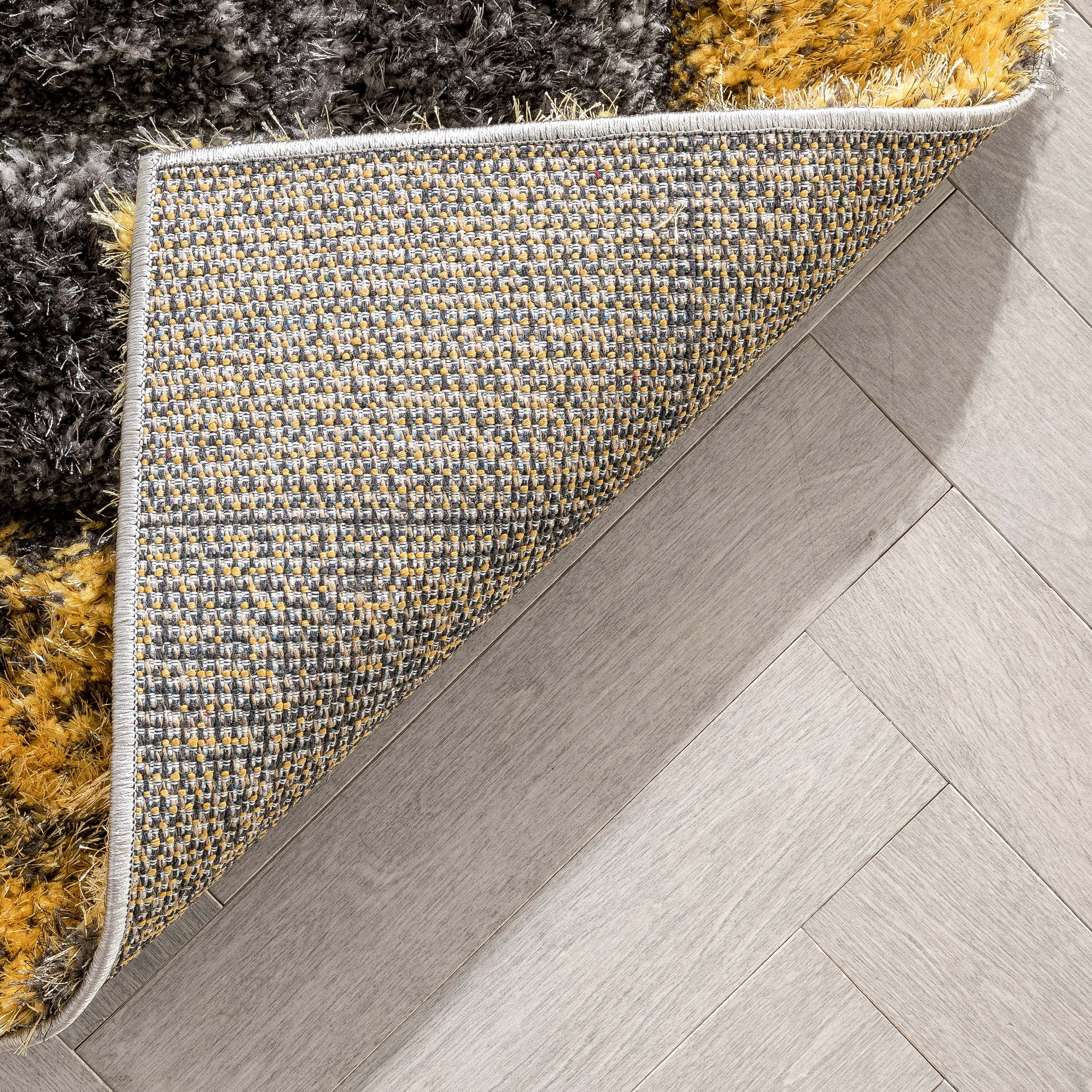 Well Woven Lolly Kenzo Retro Geometric Pattern Yellow Grey 5'3" x 7'3" 3D Texture Shag Area Rug
