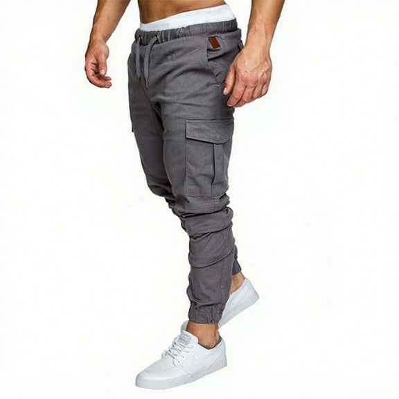 FNFYFH Mens Casual Joggers Pants Cotton Drawstring Chino Cargo Pants Hiking Outdoor Twill Track Jogging Sweatpants Pants