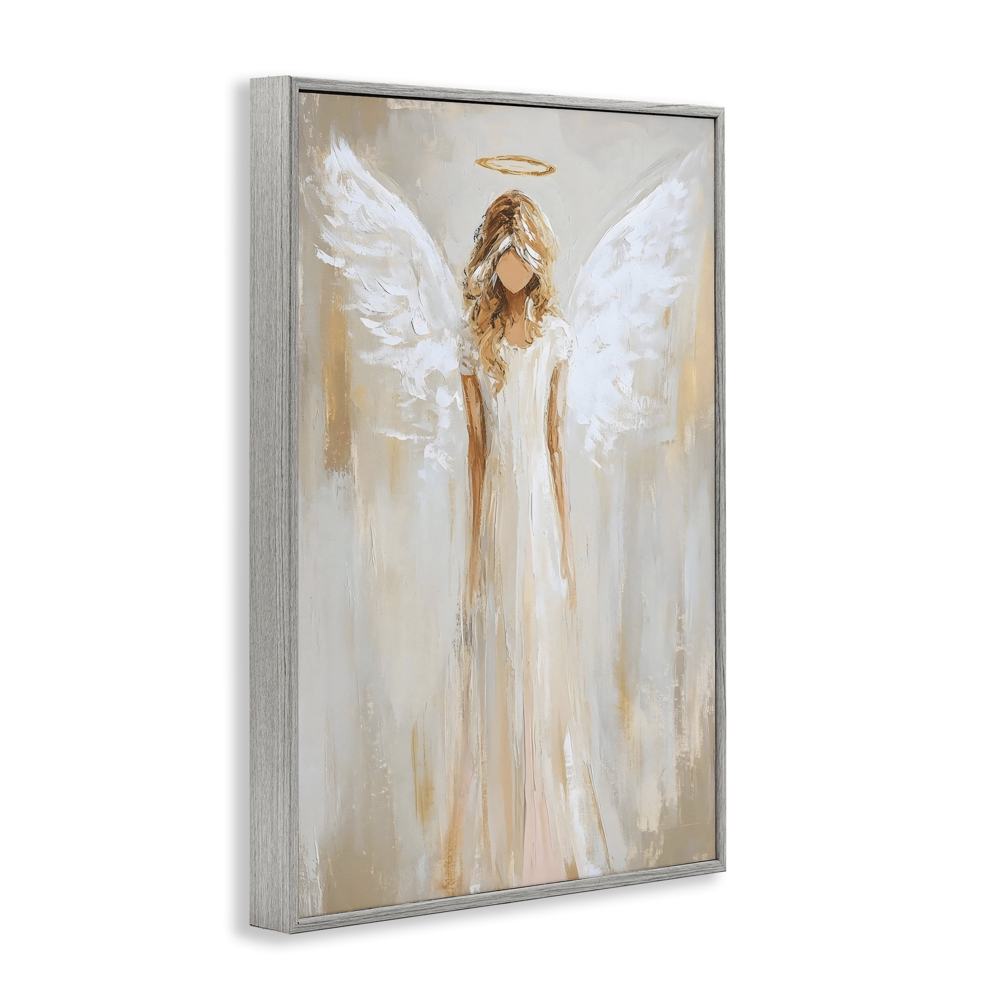 Divine White Robe Angel Gray Framed Giclee Art, design by Petal Prints Design
