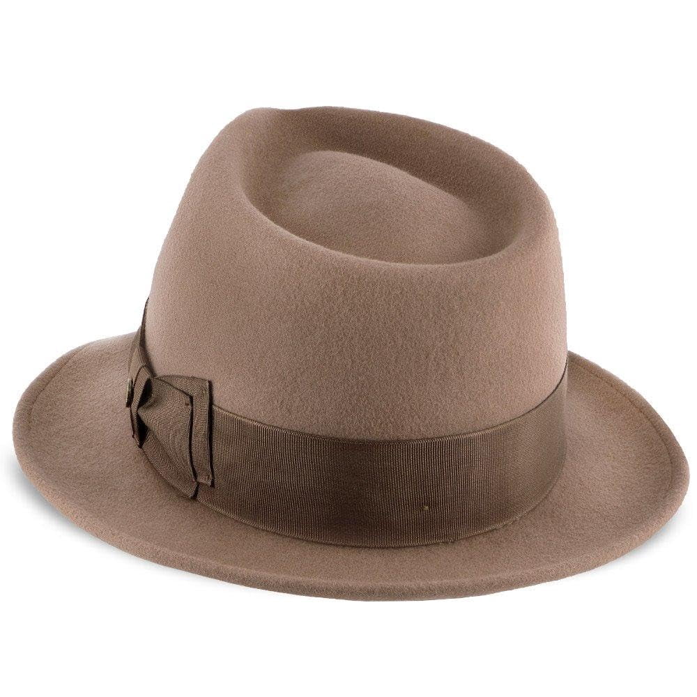 Walrus Hats Compass Camel Diamond Crown Fedora – 100% Australian Wool Felt Hat with Grosgrain Band & Walrus Logo Pin – Stylish Unisex Fedora