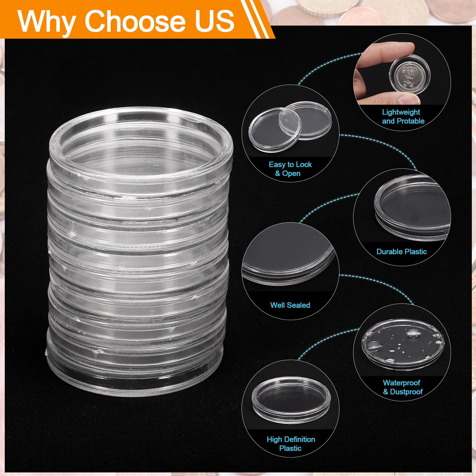 Unique Bargains Durable Plastic Coin Capsule Covers Coin Collection 1.38"