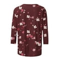 thumbnail image 5 of CYMMPU Spring Tunic Tops 3/4 Sleeve Blouses for Women Dressy Casual Fall Fashion Shirts Loose Fit Flower Pattern Button up V Neck Business Elegant Work Topss Wine XXXL, 5 of 7