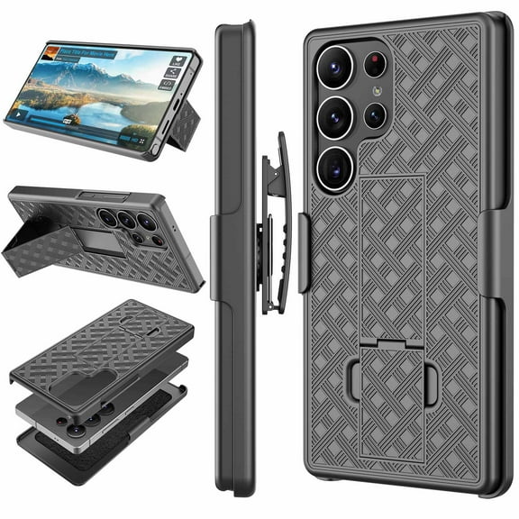 For Samsung Galaxy S25 Ultra 6.9" Case, Heavy Duty Shockproof Rugged Cover with Kickstand, Full Body Protective Case - Black