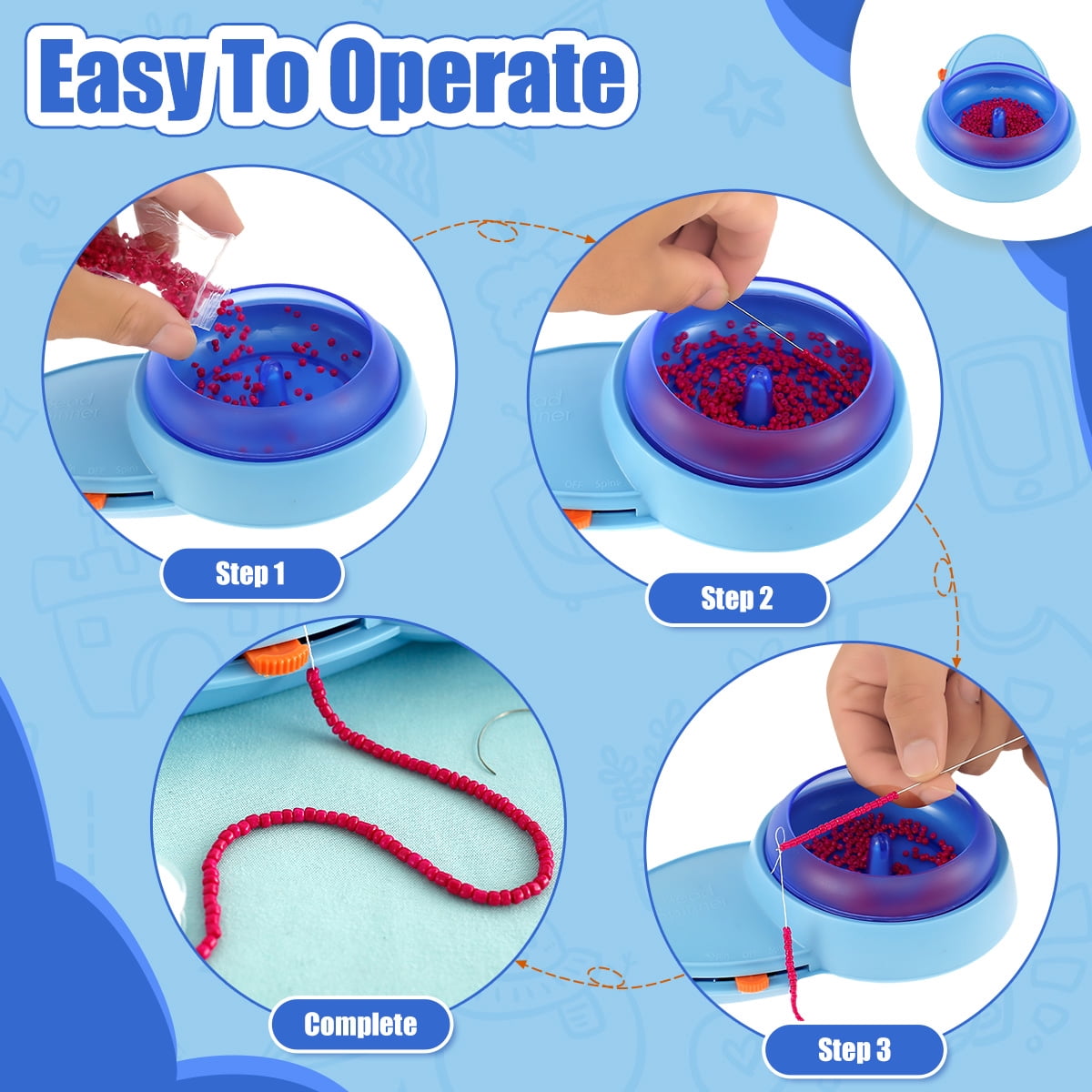 Electric Bead Spinner Battery Operated Beading Bowl Spinner Kit Adjustable Direction Spin Bead Loader with Curved Beading Needles String 3 Bowls Automatic Bead Spinner for Bracelets Jewelry