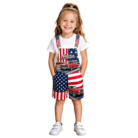BOOMNY July 4Th Kids Bib Overalls 250 Anniversary Usa Shortalls For Boys Trendy Patriotic American Star Striped Graphic Adjustable Strap Independence Day Short Jumpsuit With Pocket