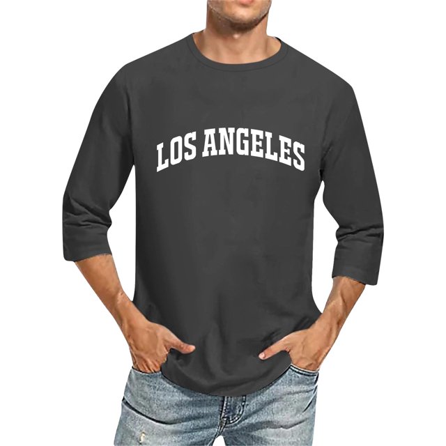 T-Shirts pour Hommes Manches 3/4 Nom de Ville Confortable Col Rond Couleur Unie Ajusté Gris Foncé Automne Taille TTTG