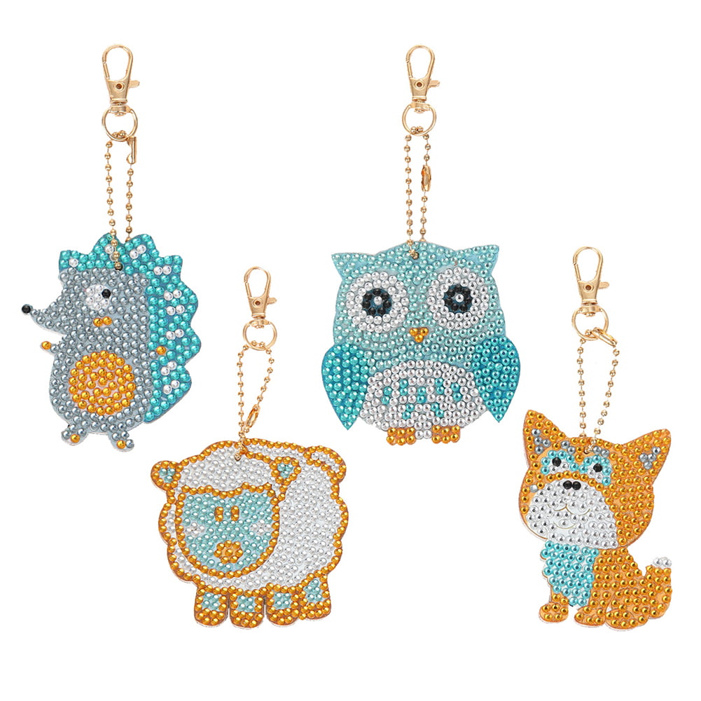 4pcs Small Animals Cross Stitch Key Chain Special Shaped Diamond Painting Craft
