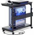thumbnail image 2 of Homieasy 4 Levels Height Adjustable Computer Tower Stand with Power Strips - Mobile Under-Desk CPU Holder with Wheels, 24" Carbon Fiber,Carbon Fiber Black, 2 of 8