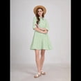 thumbnail image 4 of Vestido Camisero Midi A Rayas con Botones para Mujer, Informal, Holgado, con Puños y Larga, Vestidos de Media Pierna. Verde L, 4 of 9