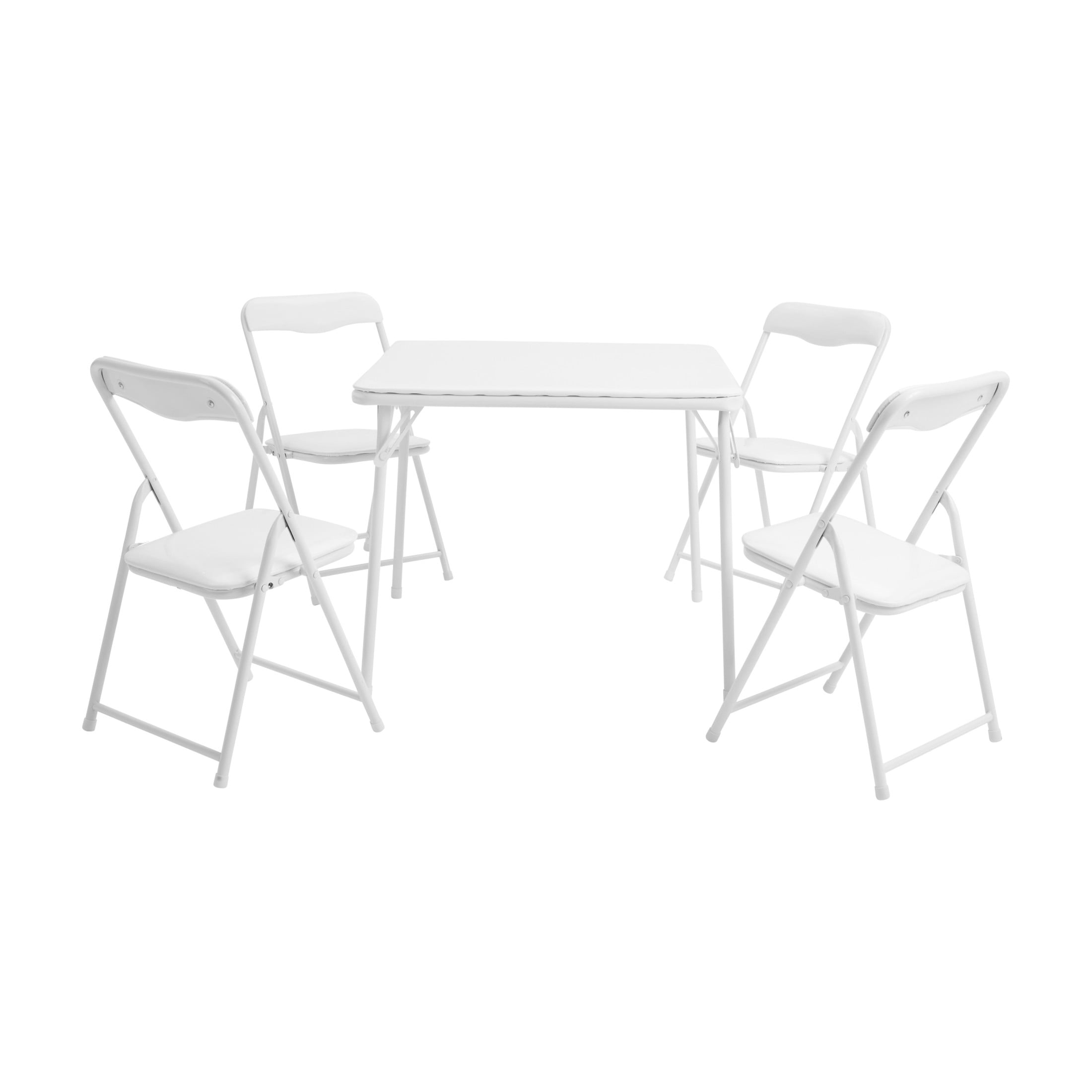 Emma + Oliver 5 Piece Kids Folding Table and Chair Set with White Vinyl Tabletop, Backrest and Seat