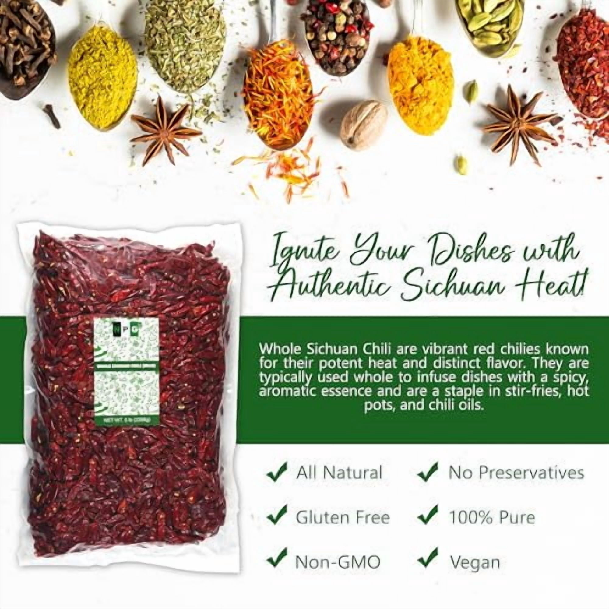 NPG Whole Dried Sichuan Red Chili Peppers 5 lb, Mild, Capsicum Annuum Used in Mexican, Chinese, Thai Dishes, Premium Szechuan Dried Red Chilies