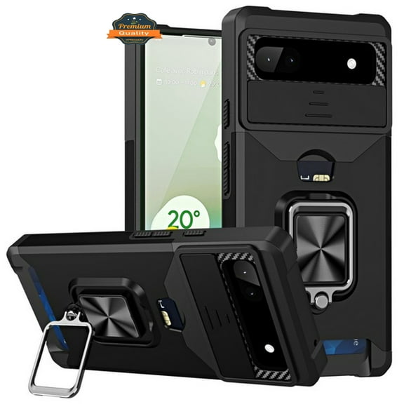 For Google Pixel 8 Pro 5G Wallet Designed with Camera Protection, Card Slot & Ring Kickstand Magnetic Car Mount Phone Case Cover by Xpression - Black