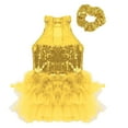thumbnail image 4 of Sinleey Girls Sparkle Sequins Ballet Dance Skirted Letoards Jazz Latin Modern Performance Costumes Yellow 14, 4 of 7