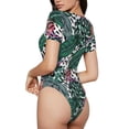thumbnail image 3 of Haiem Tropical Leaves Women's Crew Neck Short Sleeve Bodysuit Tops Stretchy Slim Basic-Medium, 3 of 9