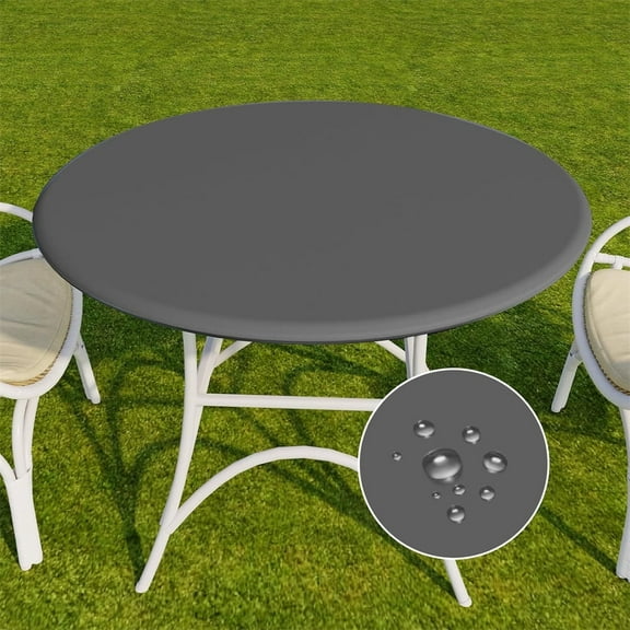 Scheam Round Waterproof Tablecloth,1 Pcs Elastic Edged Table Cover,Wipeable Table Cloth,Fitted Flannel Backed Plastic Table Cover,for Indoor Outdoor Patio Kitchen 48 inch Gray