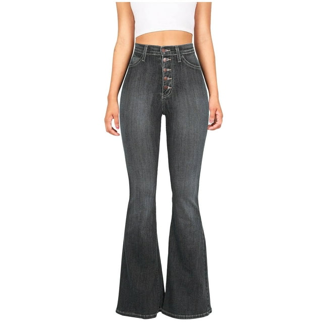 AherBiu Flare Jeans for Women 5 Button High Waisted Skinny Bell Bottom Denim Pants Trousers