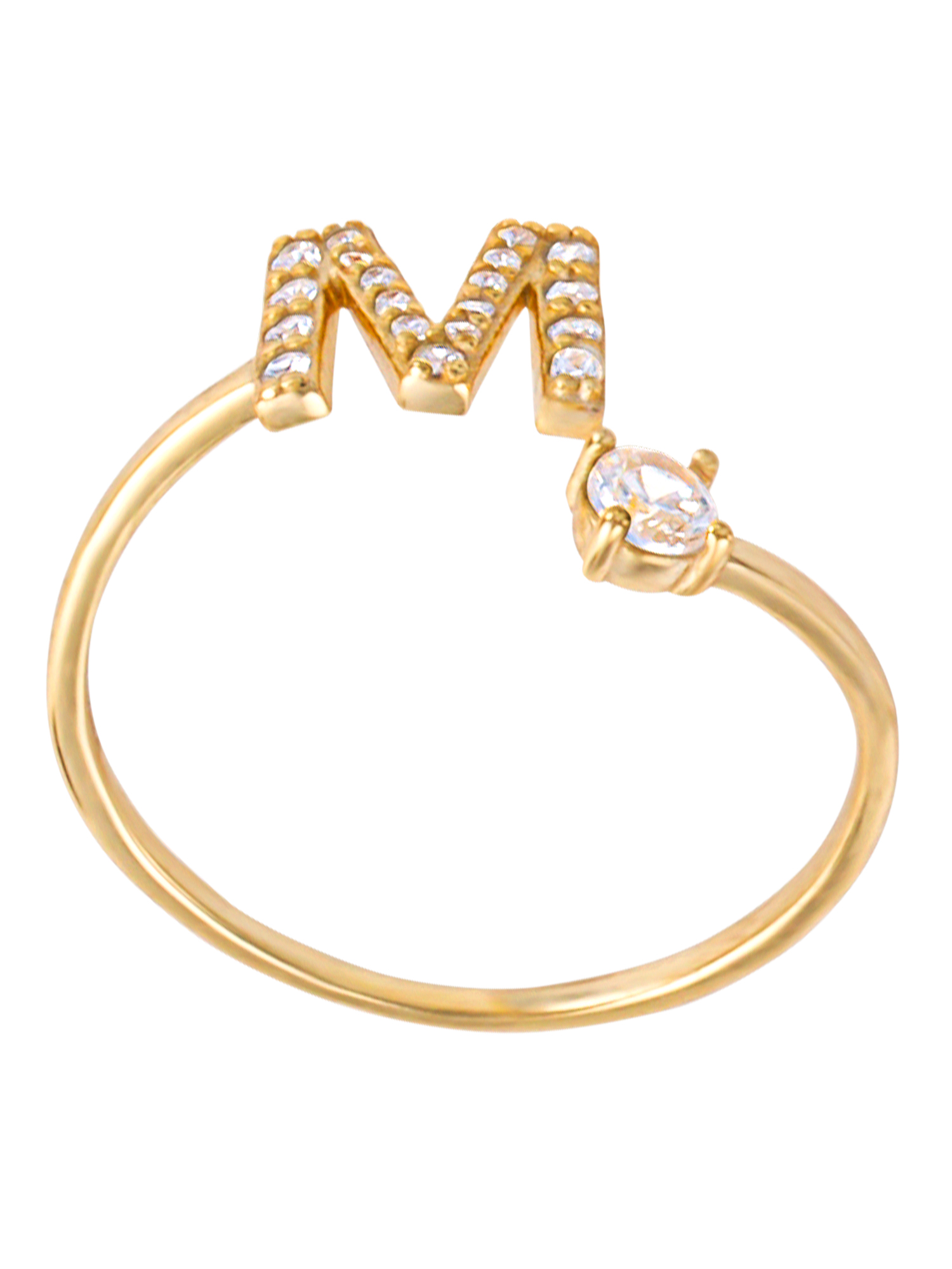 Brilliance Fine Women's Sterling Silver 14kt Gold Plated Cubic Zirconia Initial M Adjustable Ring