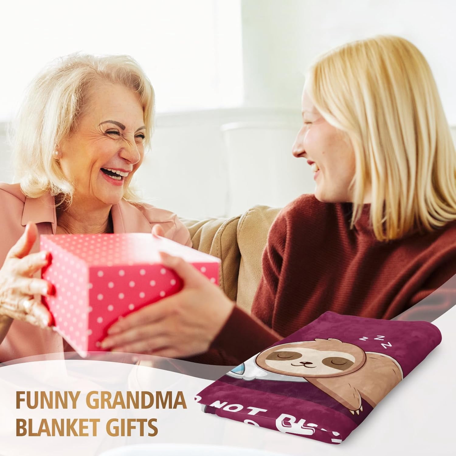 Funny Grandma Birthday Gifts, Grandma is Charging Sloth Blanket, Gift for Grandmas from Grandkids, Grandmas Gifts for Christmas Mothers Day, Super Soft Blanket for Grandmother