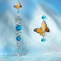 FONMY Butterfly Gazing Ball Spiral Tail Wind Spinner Tree Hanging Ornament Outdoor Garden Decor. Sun Catcher Rainbow maker Silver Spiral  Yard Decor W/K9 Crystal Ball-19.5 inch Height