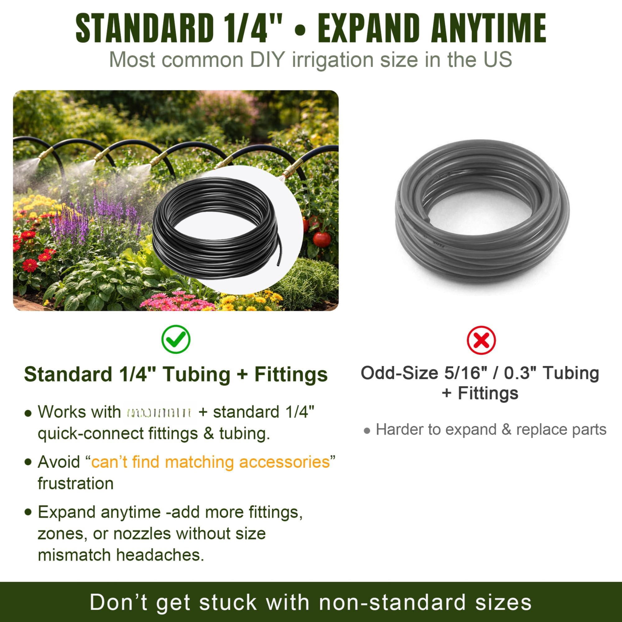 100ft Drip Irrigation System Kit Dual-zone Garden Atomizing Watering With 30 Copper 360° Adjustable Bendable Nozzles Y-splitter  Leak-proof 1/4" Misting For Greenhouse Raised Beds