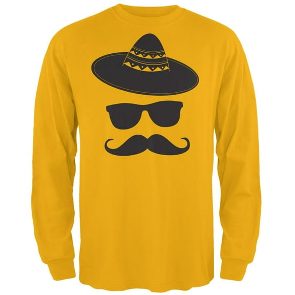 Cinco De Mayo - Mustache Sombrero Mens Long Sleeve T Shirt Gold LG