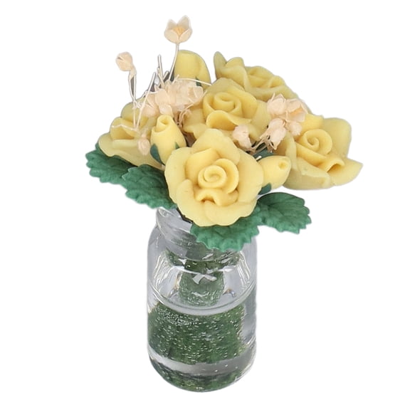 FAGINEY 1:12 Dollhouse Yellow Rose Model Cute Simulated Miniature Clay Flower Decoration Accessories Gift,Dollhouse Rose
