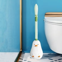 Toilet Brush, Cute Ducks Toilet Brush, Flexible Toilet Bowl Brush Head with Long Handle, Wall Mounted Compact Toilet Brush, for Bathroom Cleaning-Green&4.13*17.24inch