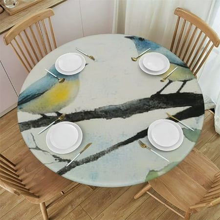 

Palnkart Birds Tree Branch Round Tablecloth Waterproof Stain-Resistant Ideal for Indoor Outdoor Restaurant Wedding Party Tablecloth 42 -46