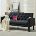 thumbnail image 2 of 62" Mid-Century Modern Tufted Black Leather Loveseat Sofa with USB Charging Ports and Cup Holders for Compact Spaces, 2 of 9