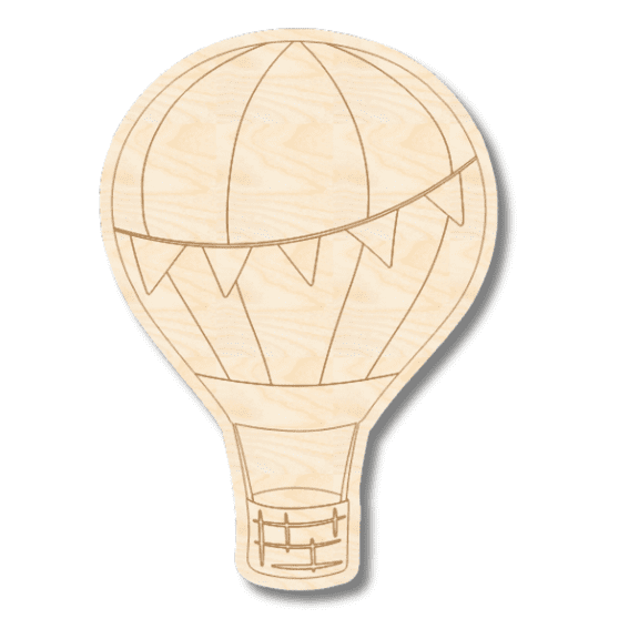 Unfinished Wood Etched Hot Air Balloon Shape | Paint By Line Crafts 3" / 1/4"