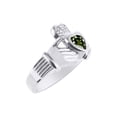 thumbnail image 3 of RYLOS Rings Sterling Silver Claddah Love, Loyalty & Friendship Heart 6MM Gem Irish Wedding Band Claddagh Rings Green Sapphire Jewelry Size 5, 3 of 7