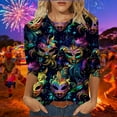thumbnail image 2 of Womens Mardi Gras Shirts Plus Size Funny Mask Print Shirt New Orleans Carnival Party Tops 3/4 Sleeve Round Neck T-Shirts Multicolor Tops,Size S-3XL, 2 of 6