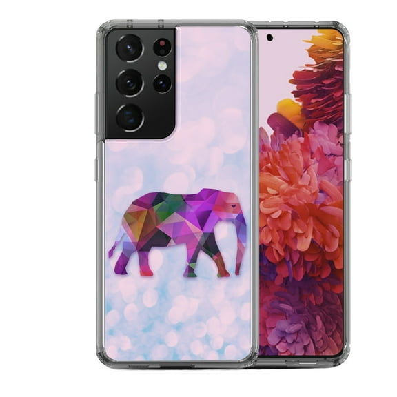 Shockproof Hybrid Bumper Phone Case for Samsung Galaxy S21 Ultra, by OneToughShield ® - Elephant /Polygon