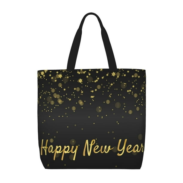 Fotbe Happy New Year Bolsa Tote con Estampado para Mujer, Bolsos con Cremallera, Bolsa de Hombro Casual de Gran Capacidad con Bolsillos Internos