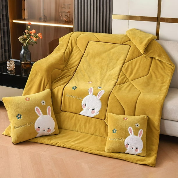 Fiudx Manta de Conejito, Suave Terciopelo Color Leche, Acogedora Almohada para Descansar, Plegable y Portátil, Ideal Como Regalo de Pascua, 150 X 100 Cm, Multifuncional.