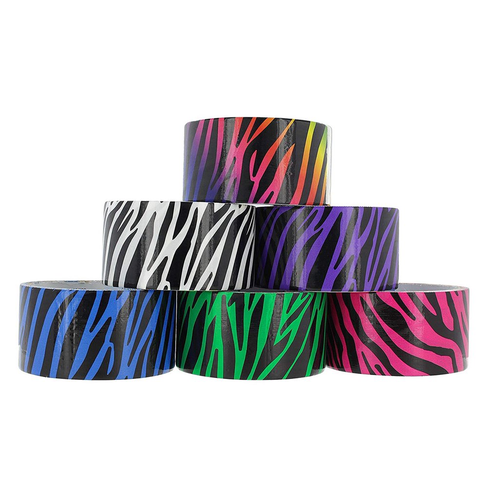 RAMPRO Zebra Style Duct Tape Assorted Colors Pack of 6 Rolls, 1.88