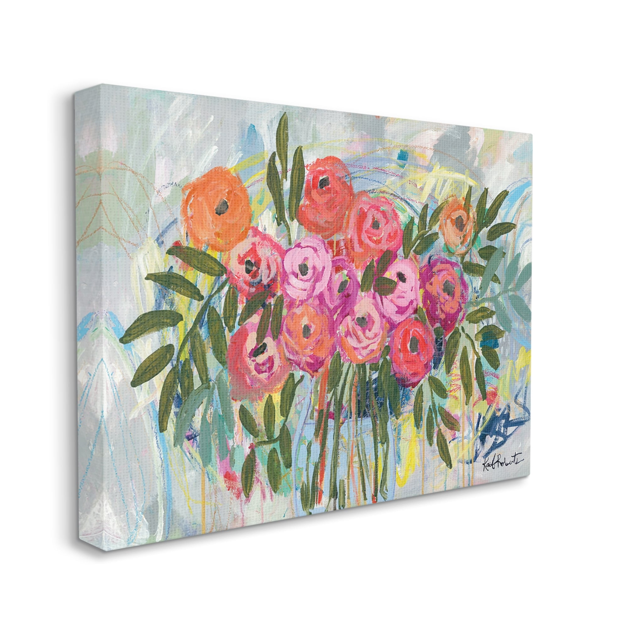 Stupell Industries Abstract Rotary Spring Flower Roses Shabby Chic Painting,48 x 36, Design by Kait Roberts