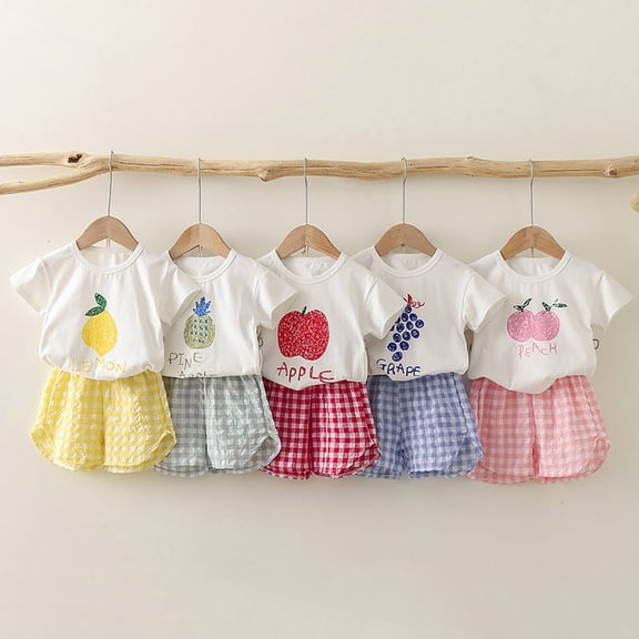 Girls Summer Clothes Size 6 Toddler Baby Girls 12 18 Months Fruit Plaid Print Short Sleeve T-Shirts Shorts Set 2Pcs Baby Girl Summer Outfits
