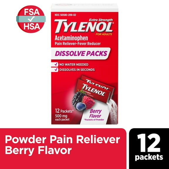 Tylenol Extra Strength Dissolve Packs with Acetaminophen, Berry, 12 Ct