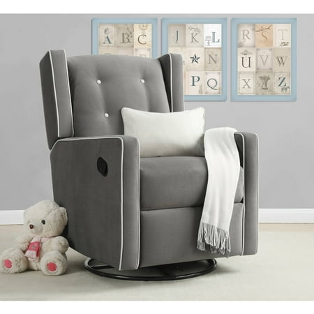 Baby Relax Mikayla Swivel Glider Recliner Chair for Nursery, Gray Microfiber